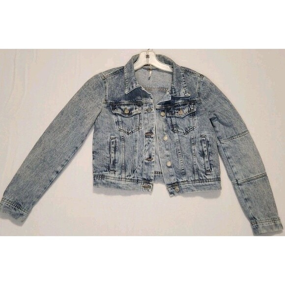 Free People Rumors Acid Washed Indigo Denim Jean Trucker Jacket Medium - Picture 2 of 15
